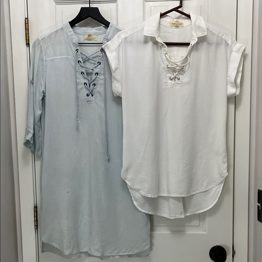 Cloth & Stone Lace-Up 100% Tencel Chambray Shirt & Dress Bundle Set - Size XS